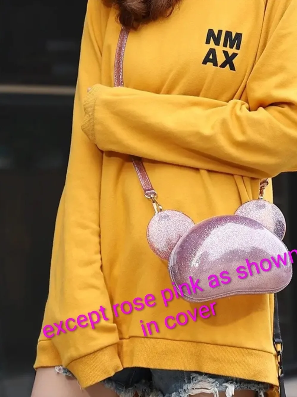 Pink Glitter Mickey-Ear Jelly Crossbody Bag